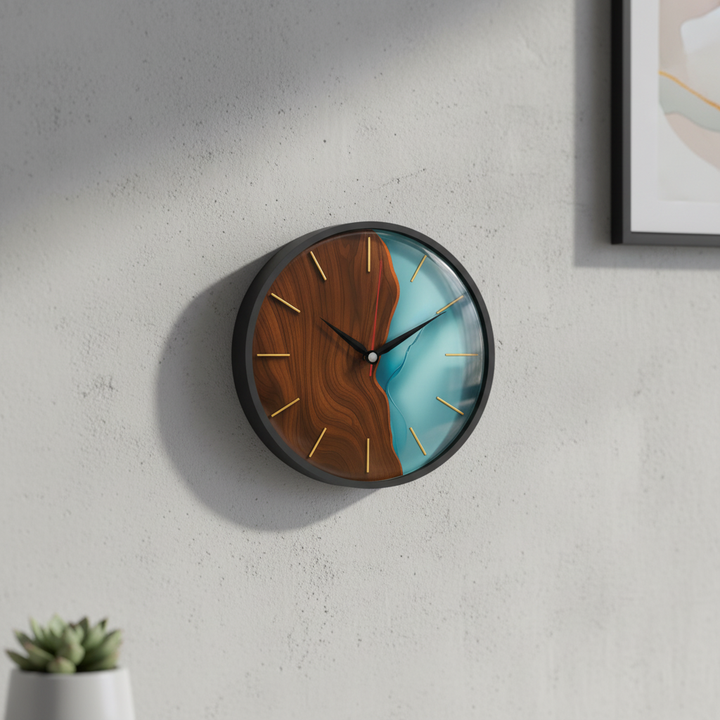 The clock Factory tcf094 Modern Abstract Teal & Gold Wall Clock with 3D Numerals - Decor 17