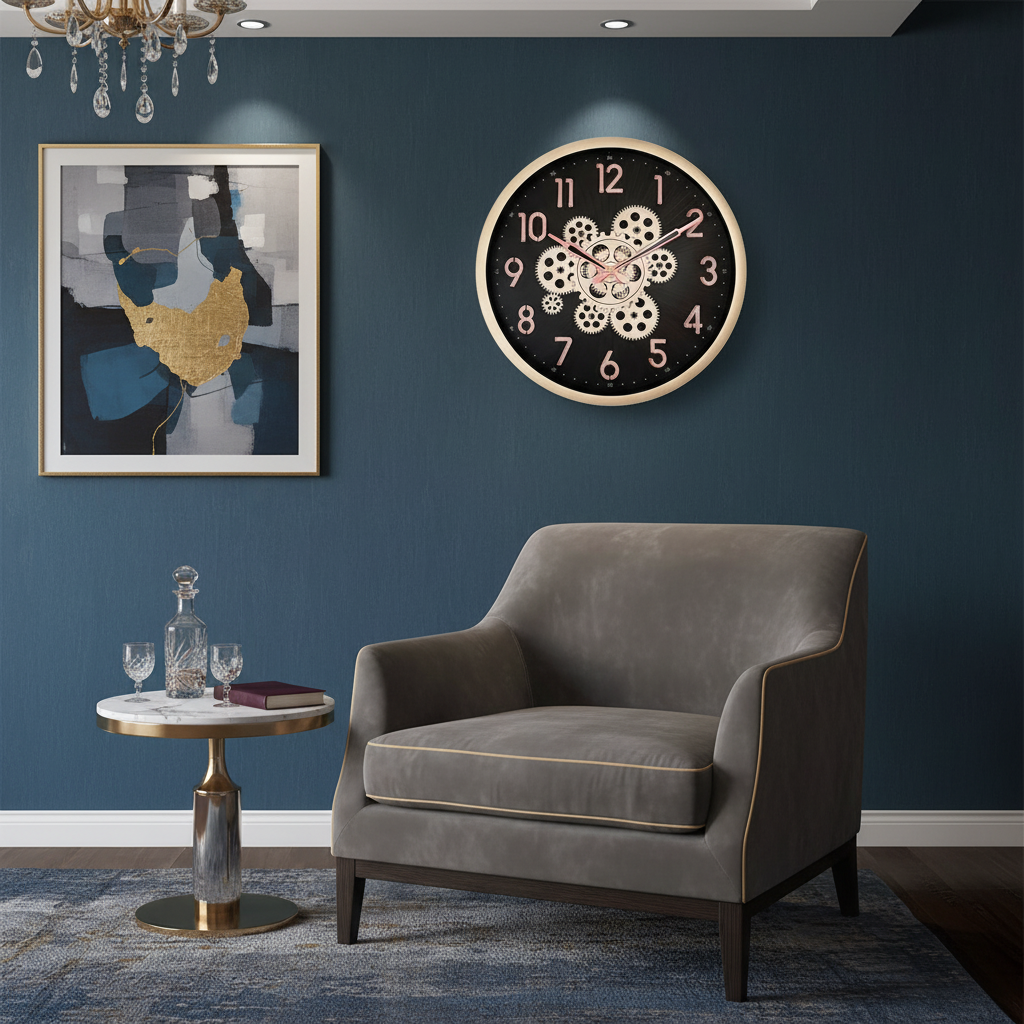 Capital 222 Decorative Gear Wall Clock - Black Dial with Rose Gold Accents & Champagne Frame - capital - Clock - ["Modern Industrial", "Home Decor", "Decorative Gears" - Image 4