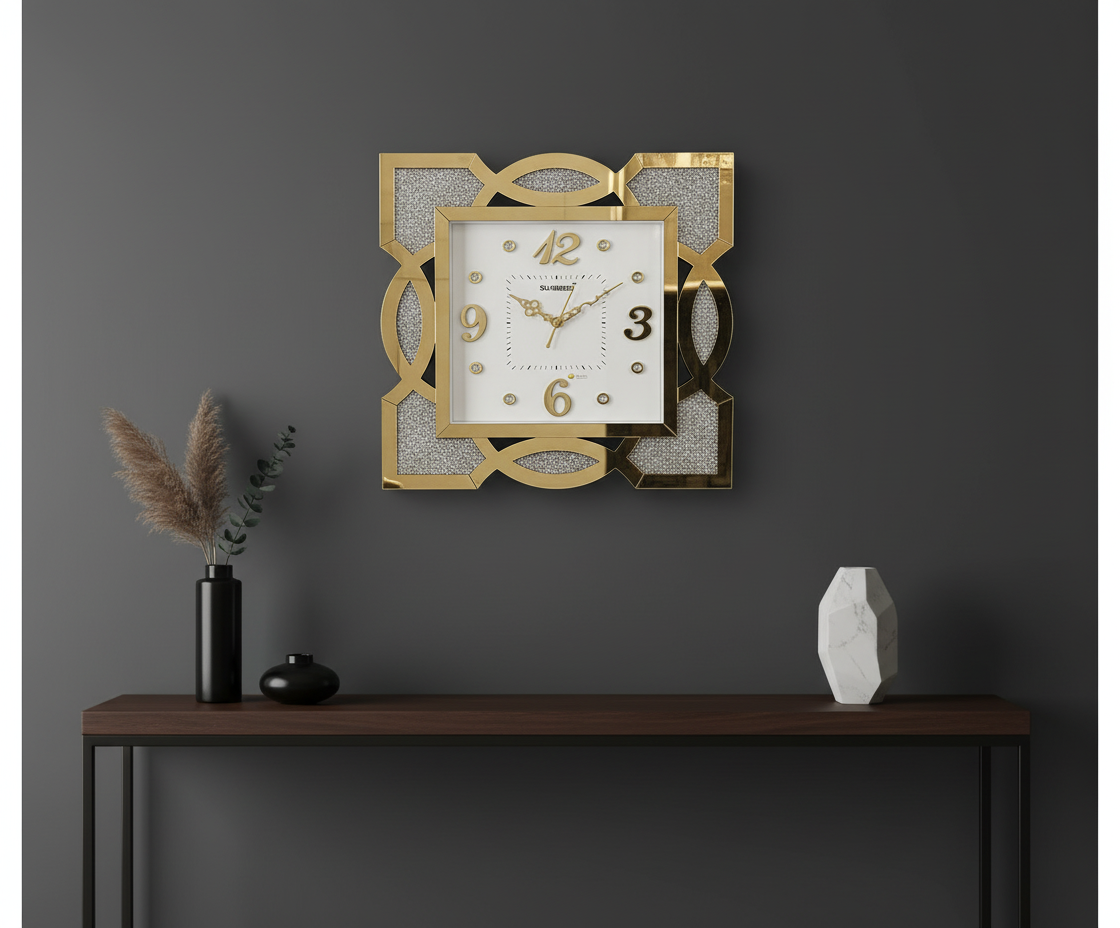 Sunbird 712 Gold Mirrored & Glitter Wall Clock - Modern Decorative Analog Timepiece - Sunbird - Wall Clock  - ["Glamorous Style", "Home Decor", "Analog Display" - Image 6