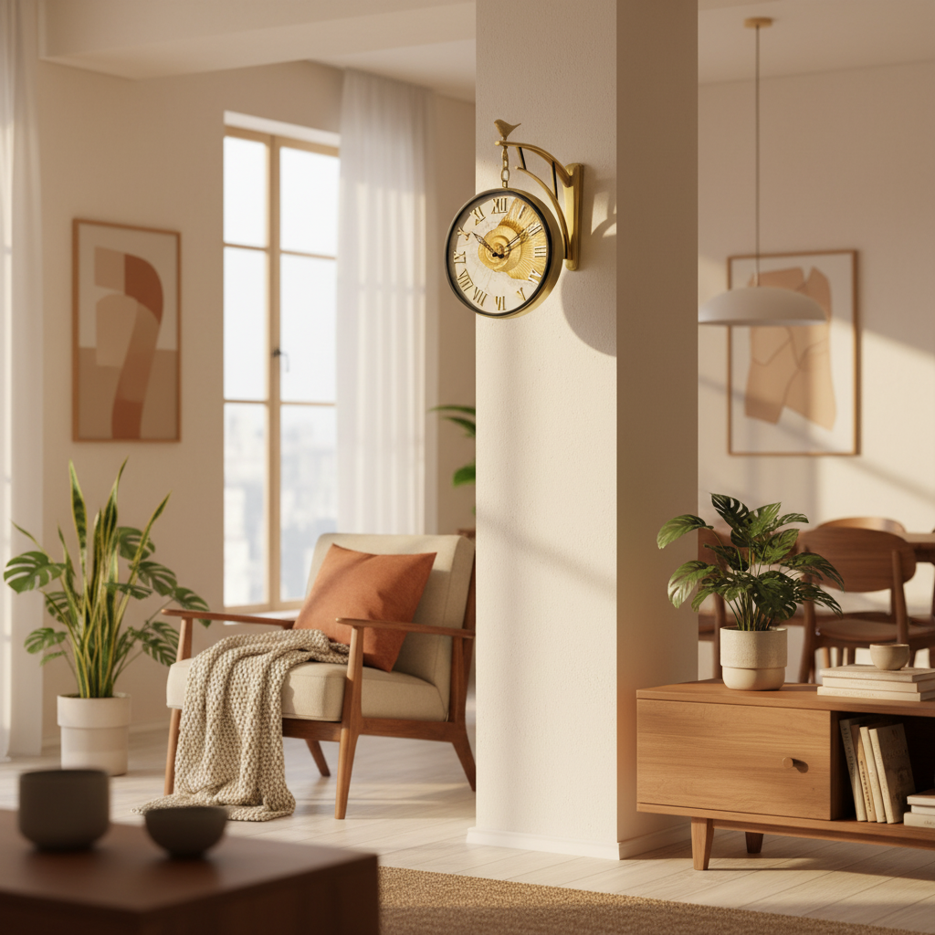 The clock Factory Gold Double Sided 12-Inch Wall Clock with Bird & Nautilus Dial - Decor 4