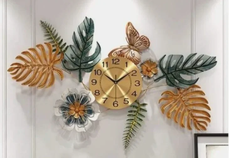Tropical Gold Leaf & Butterfly Wall Art Clock - The clock Factory - Wall Clock 42 inch - Wall Clock, Decorative Clock, Gold Metallic - Image 5