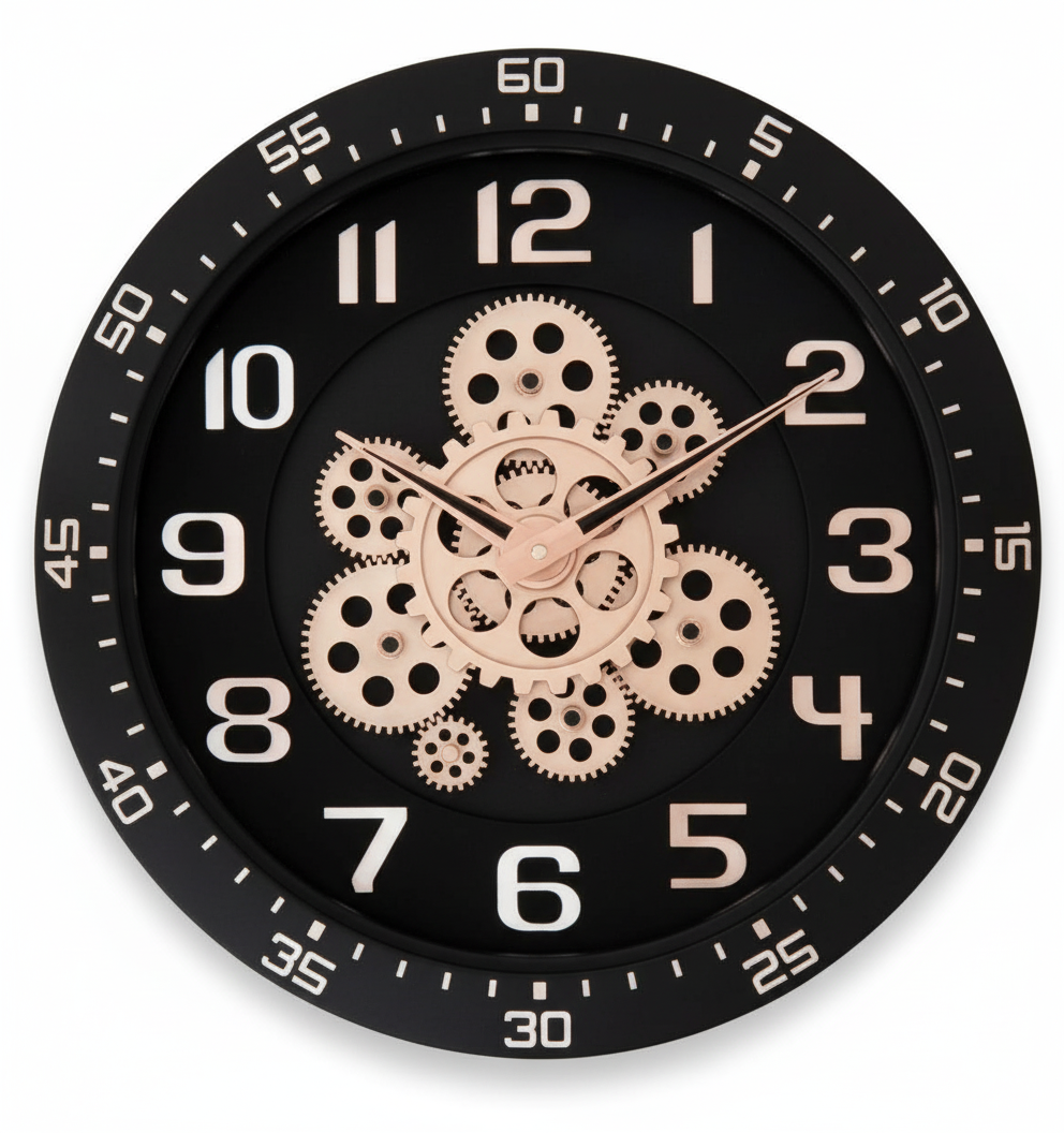 Capital 333 Industrial Style Wall Clock - Black with Decorative Bronze Gears - capital - Wall Clock - ["Industrial Style", "Home Decor", "Decorative Gears" - Image 2