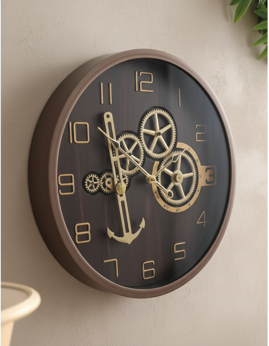 SkyZZer 1819 Modern Industrial Wall Clock with Visible Gears & Anchor Design, Matte Gray lifestyle 6