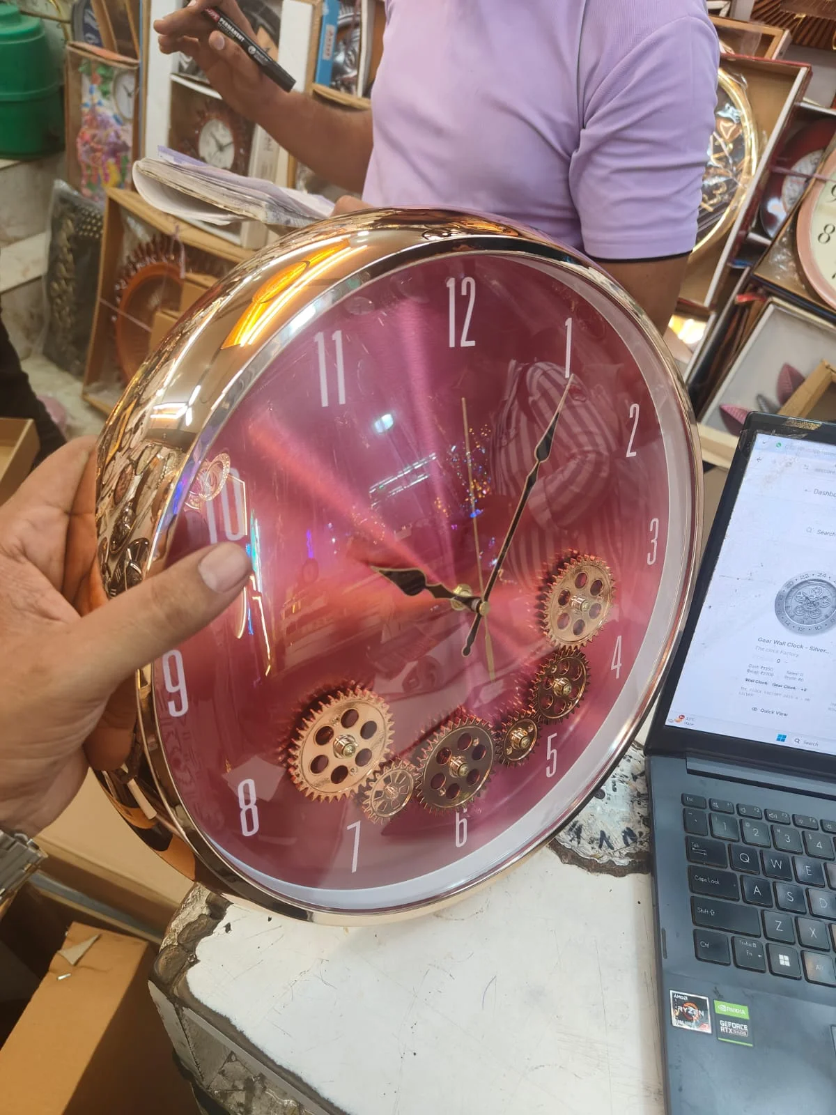 Gold Gear Wall Clock - Green Dial - The clock Factory - Wall Clock 15 inch - Wall Clock, Gold Frame, Green Dial - Image 5