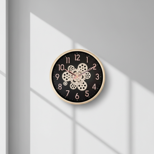 Capital 222 Decorative Gear Wall Clock - Black Dial with Rose Gold Accents & Champagne Frame - capital 222-black-copper