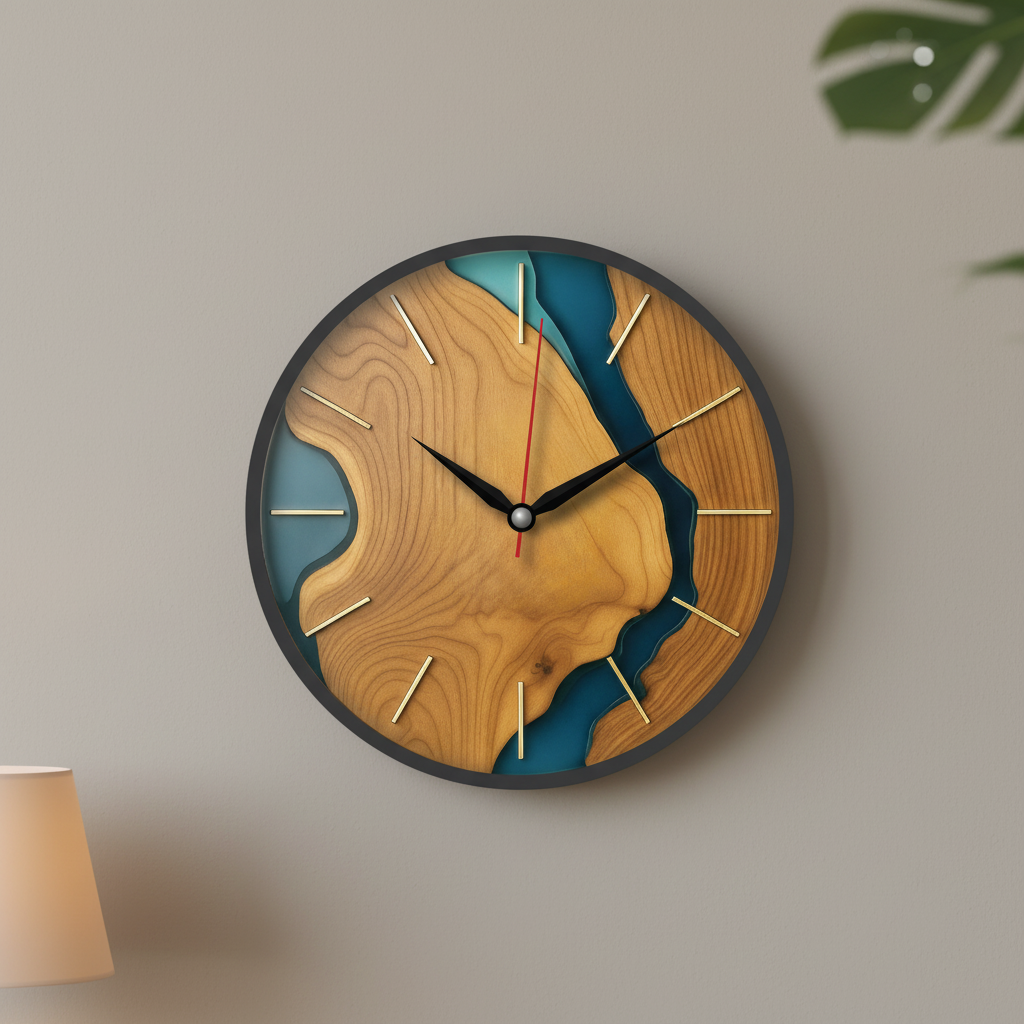 The Clock Factory tcf094 Modern Wood & Resin River Wall Clock - The clock Factory tcf094-wooden