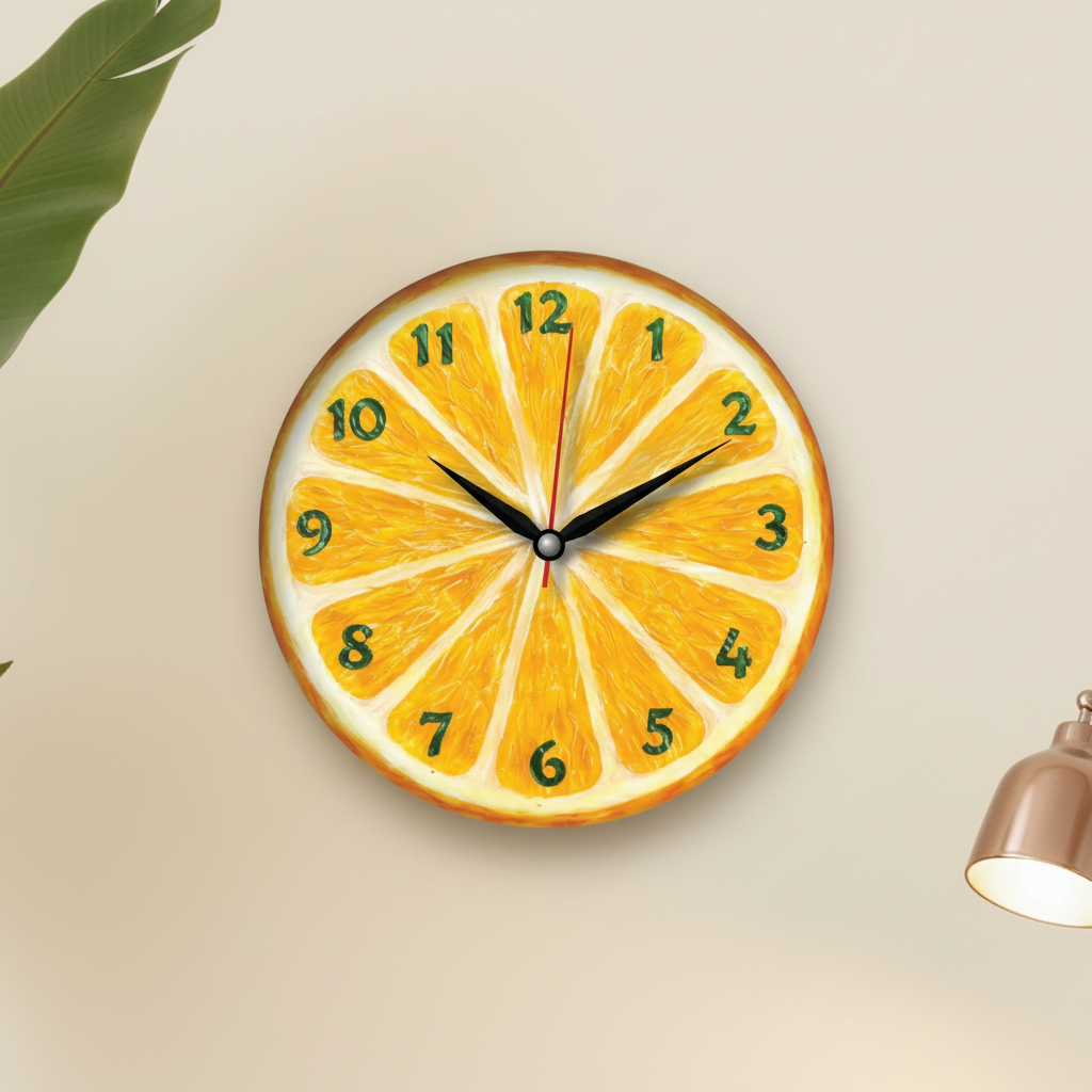 The clock Factory Vibrant Orange Slice Kitchen Wall Clock tcfkitchen - The clock Factory tcfkitchen-orange