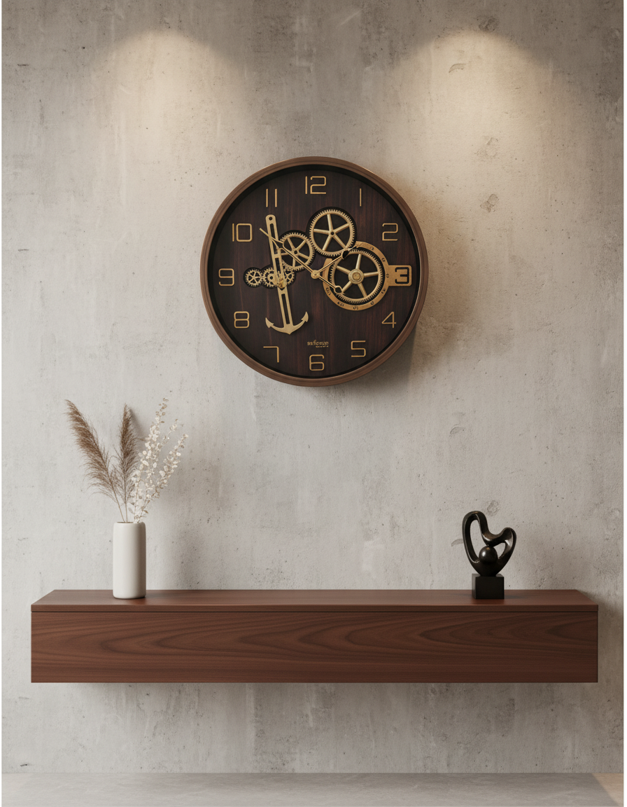 SkyZZer 1819 Modern Industrial Wall Clock with Visible Gears & Anchor Design, Matte Gray lifestyle 5