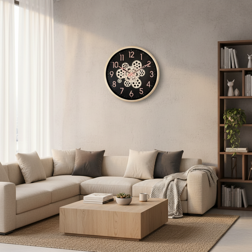 Capital 222 Decorative Gear Wall Clock - Black Dial with Rose Gold Accents & Champagne Frame - capital - Clock - ["Modern Industrial", "Home Decor", "Decorative Gears" - Image 3