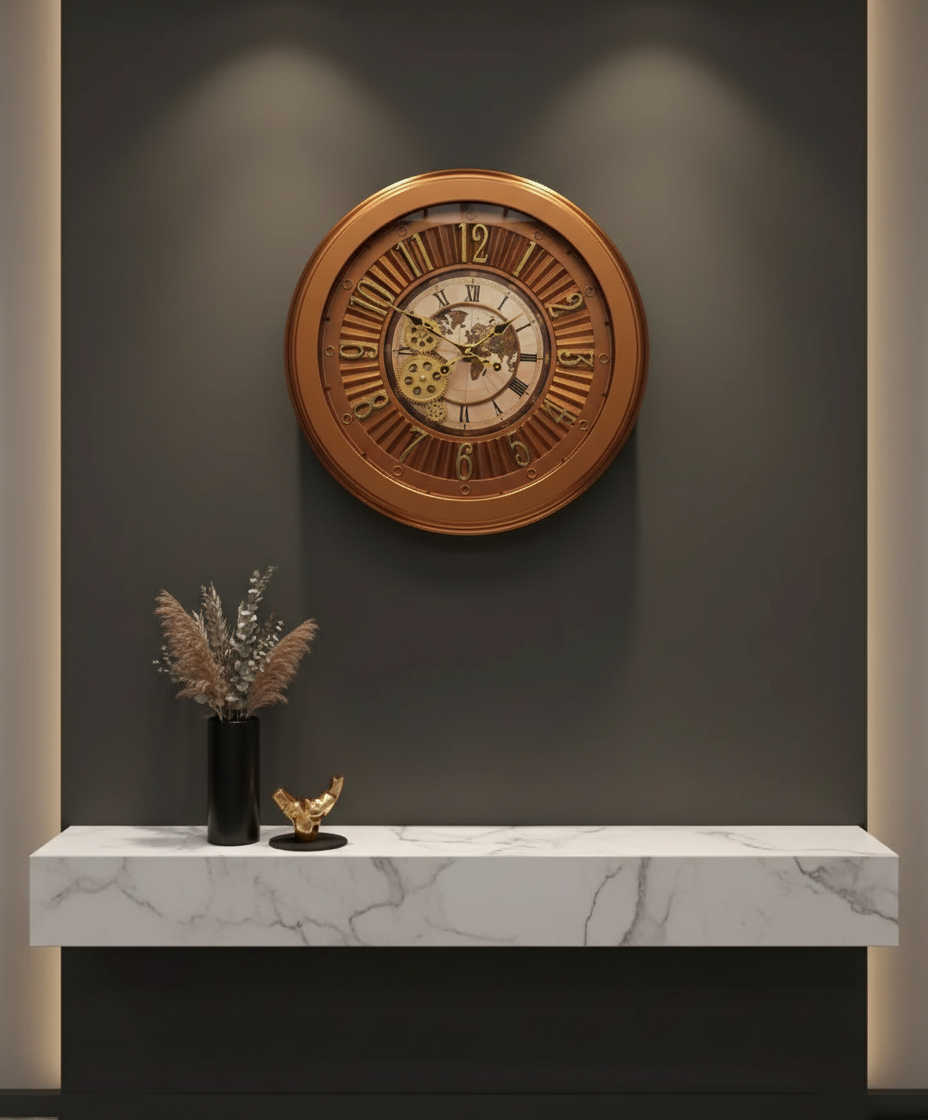 The clock Factory tcfworldmapgear Vintage Industrial World Map Gear Wall Clock lifestyle 5