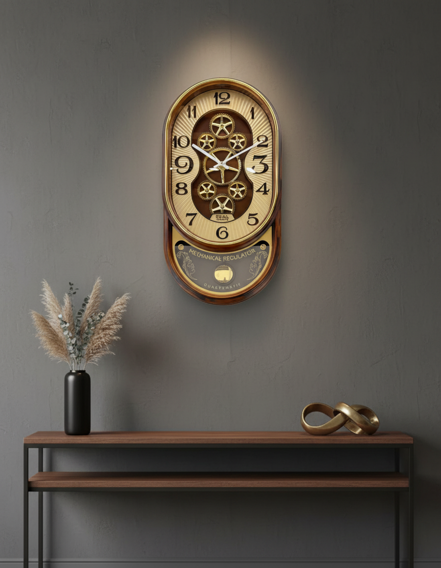 Real RG03 Elegant Gold-Tone Wall Clock with Exposed Gears and Pendulum lifestyle 4