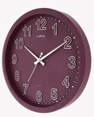 Capital 220 Modern Analog Quartz Wall Clock - Maroon with Raised Numerals - capital 220-purple - Premium Clock  Plastic - ["Modern", "Minimalist", "Home Decor", "Office", "Bedroom"