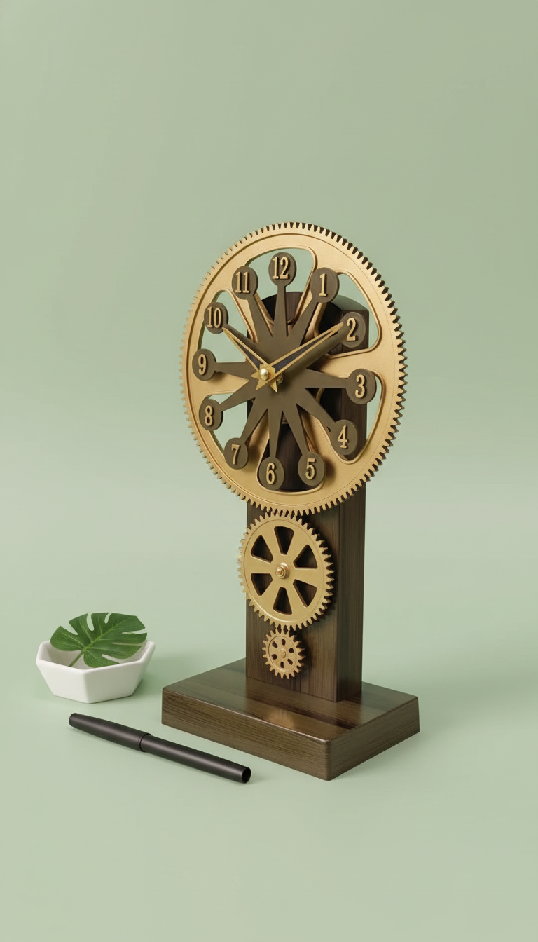 Milan GearTableClock Steampunk Industrial Analog Desk Clock