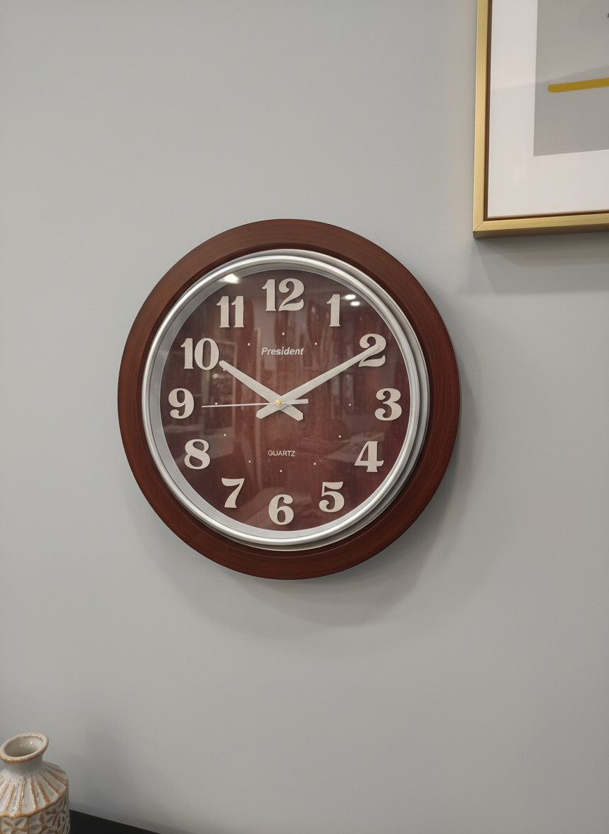 President OfficeClock Dark Brown Wood Grain Analog Wall Clock - Decor 2