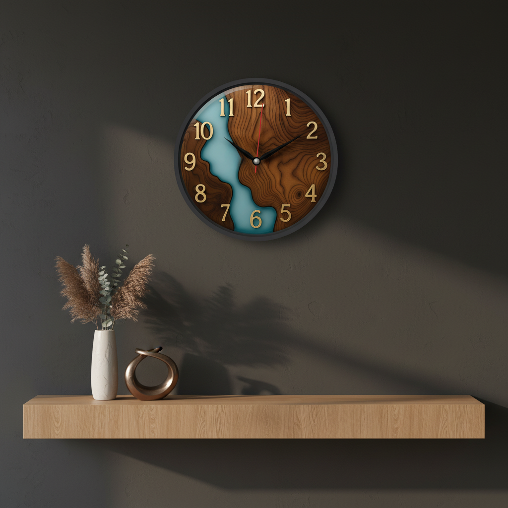 The clock Factory tcf094 Modern Abstract Teal & Gold Wall Clock with 3D Numerals - Decor 14