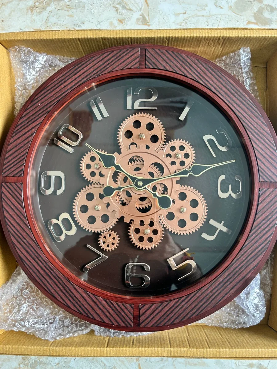 elegant g4 Steampunk Industrial Wall Clock with Exposed Gears and Dark Wood Grain Frame - elegant - Wall Clock - ["Steampunk", "Industrial Decor", "Analog Clock" - Image 5
