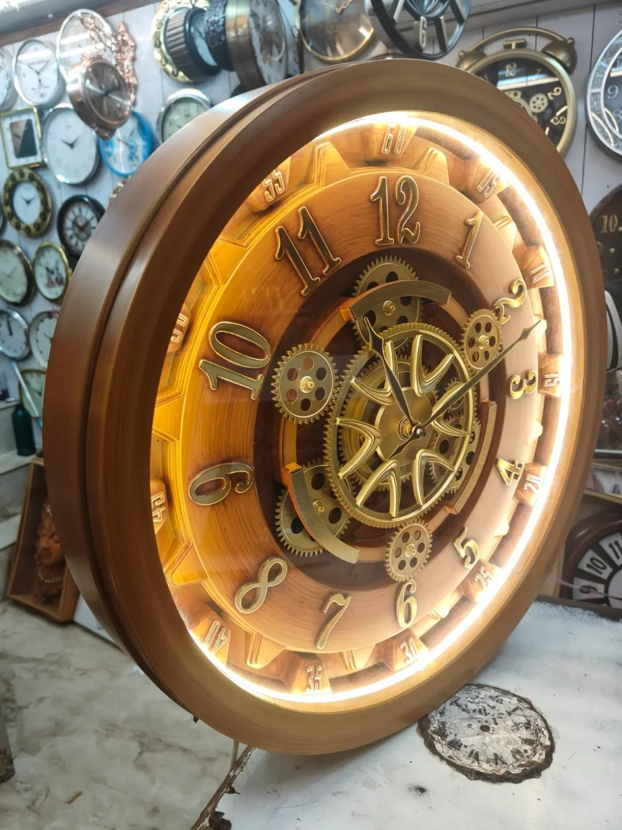 LED LIGHT Steampunk Gear Wall Clock - Golden Brown - The clock Factory - Wall Clock 20 inch - Wall Clock, Steampunk, Gear Clock - Image 5