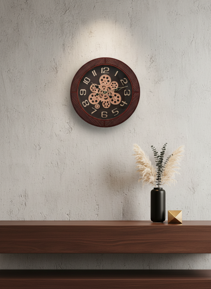 elegant g4 Steampunk Industrial Wall Clock with Exposed Gears and Dark Wood Grain Frame - elegant - Wall Clock - ["Steampunk", "Industrial Decor", "Analog Clock" - Image 4
