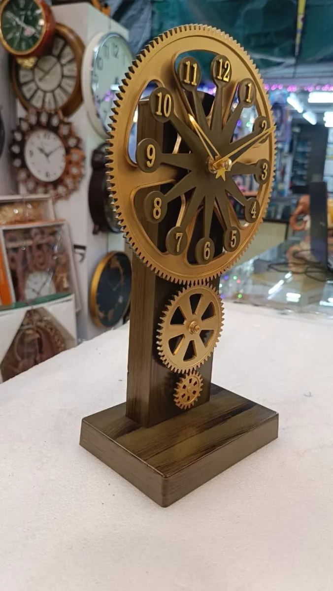 Milan GearTableClock Steampunk Industrial Analog Desk Clock - Milan GearTableClock-Wooden - Table Clocks  Plastic - ["Steampunk", "Office Decor", "Analog Display", "Metallic Finish", "Desk Clock"]