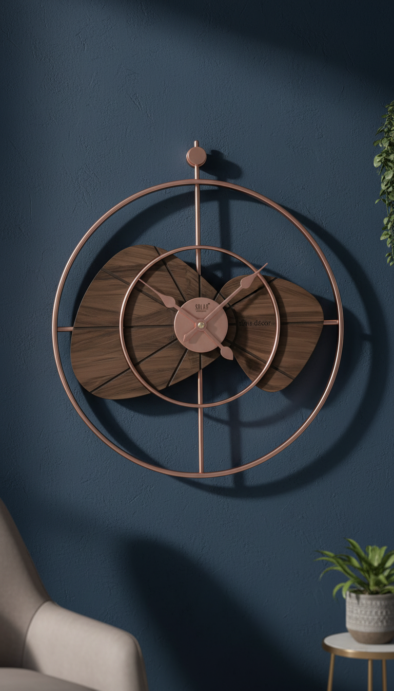 Solar SQ-60 Modern Abstract Gold Metallic Wall Clock with Blue & Pink Accents - Decor 7