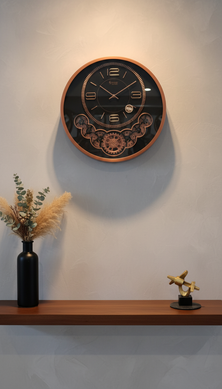 Sizzero 1811 Oval Gold & Green Decorative Wall Clock with Visible Gears, Quartz Movement - Decor 11