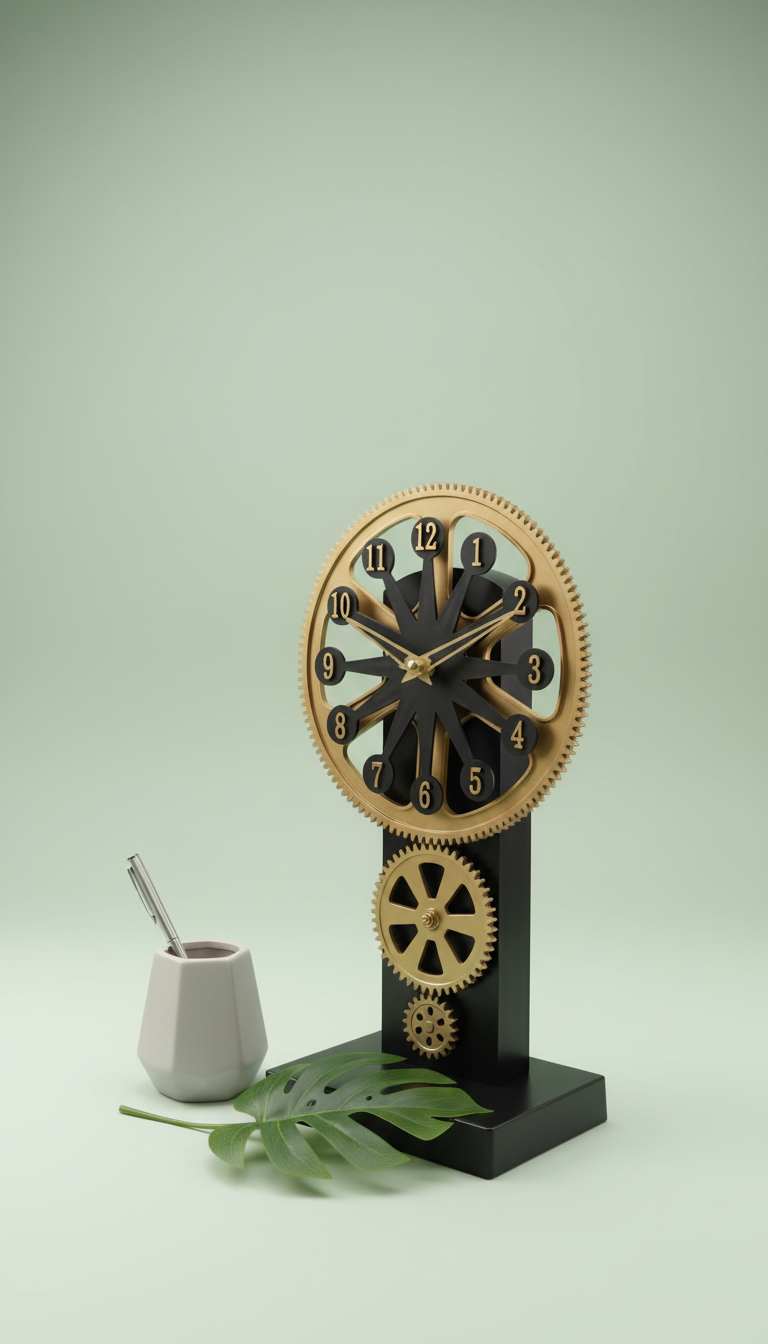 Milan Steampunk Gear Design Analog Table Clock, Gold & Black