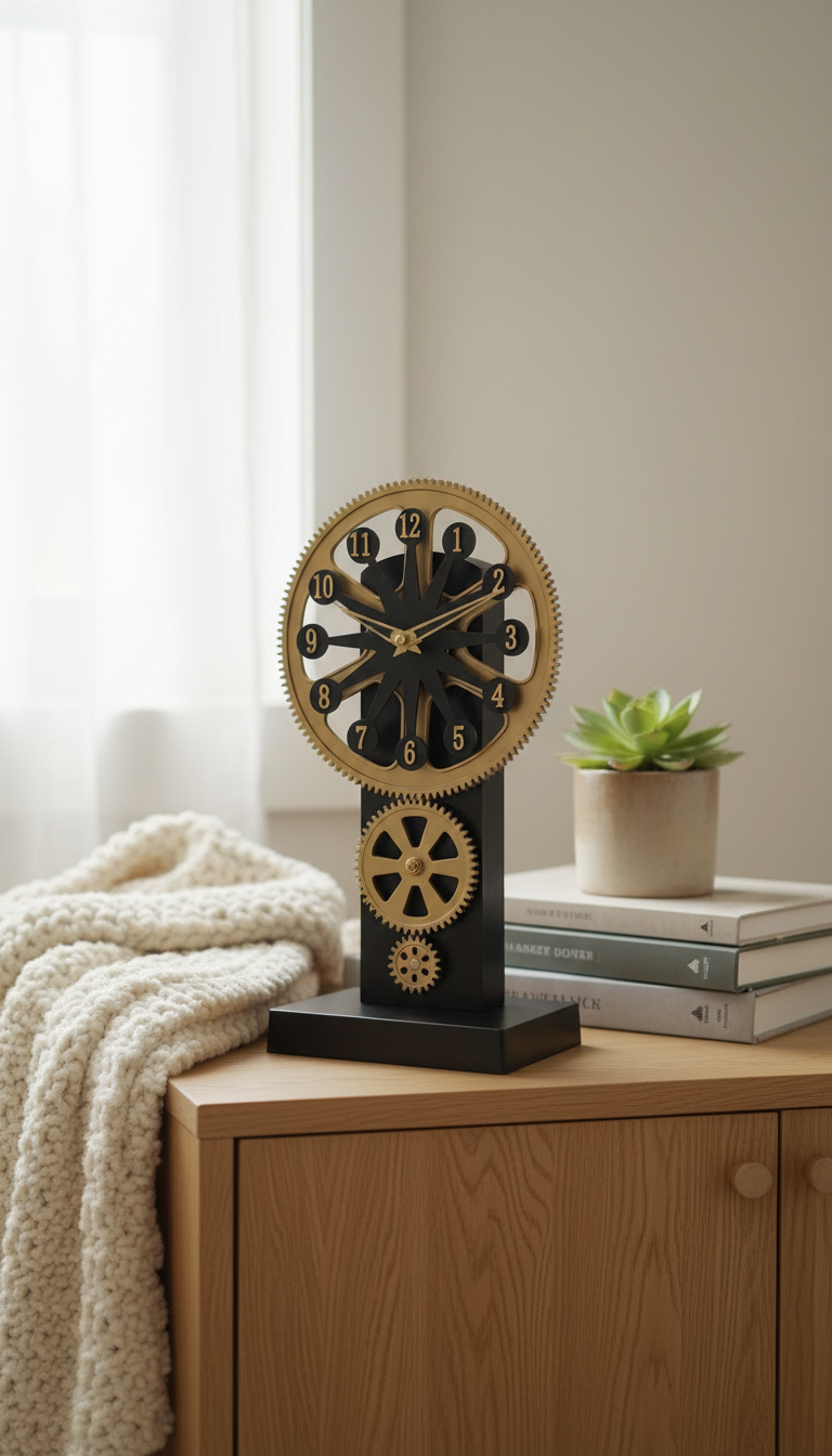 Milan GearTableClock Steampunk Industrial Analog Desk Clock - Decor 4