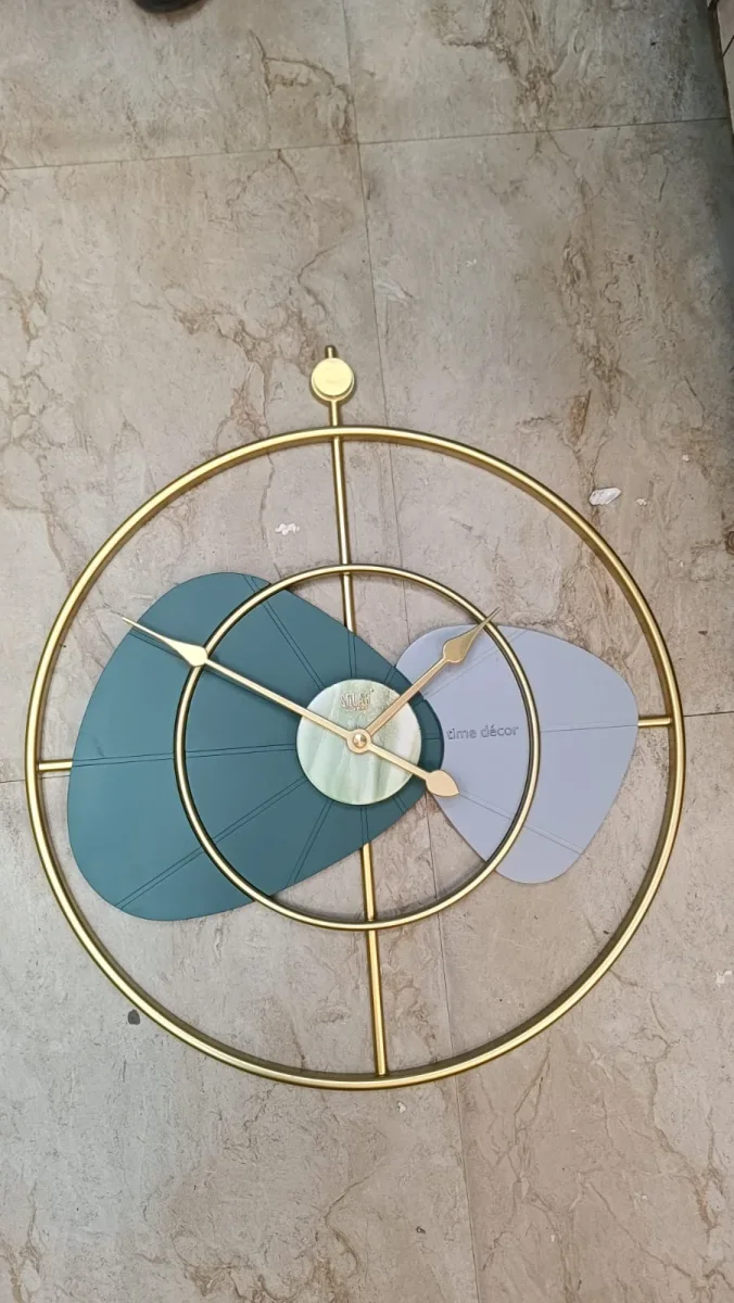 Solar SQ-60 Modern Abstract Gold & Teal Analog Wall Clock - Solar SQ-60-Green - Wall Clock  Plastic - ["Modern", "Abstract Art", "Home Decor", "Analog Display", "Metal Frame"]
