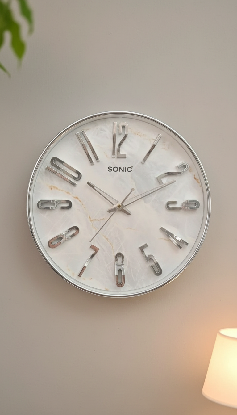 Sonic 1281 Modern Analog Wall Clock with Silent Sweep and Marble Effect Dial