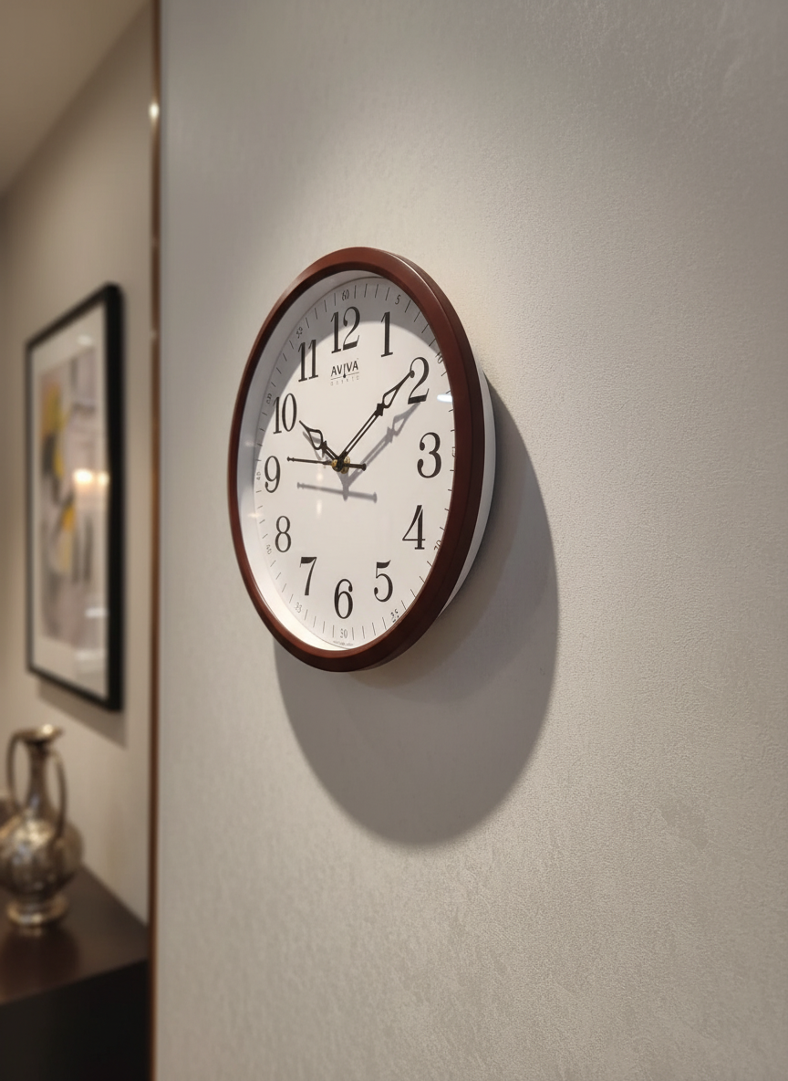 Aviva 040 Classic Round Wall Clock with Quartz Movement, Matte Brown Frame - Aviva - Wall Clock - ["Classic Style", "Home Decor", "Analog Display" - Image 5