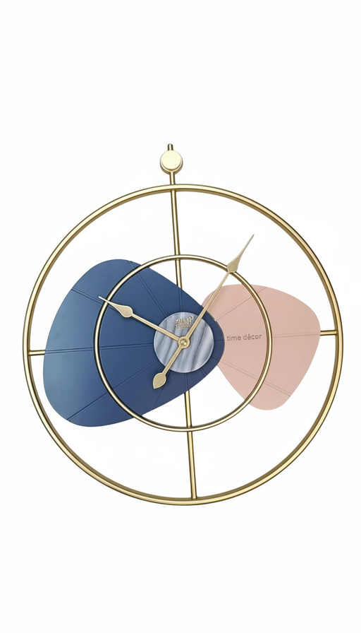 Solar SQ-60 Modern Abstract Gold Metallic Wall Clock with Blue & Pink Accents key highlights