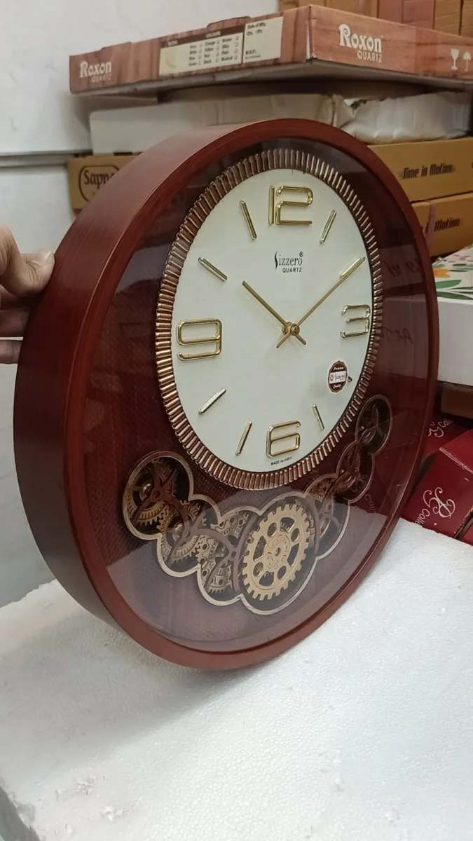 Sizzero 1811 Classic Analog Quartz Wall Clock with Wood Grain Finish and Decorative Gears - Sizzero 1811-Wooden - Wall Clock  Plastic - ["Classic Style", "Home Decor", "Analog Quartz", "Wood Grain Frame", "Decorative Gears"]