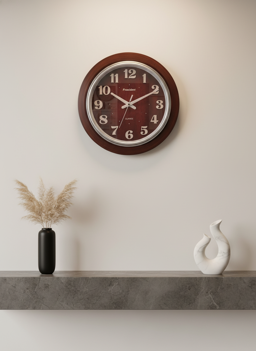 President OfficeClock Dark Brown Wood Grain Analog Wall Clock - Decor 3