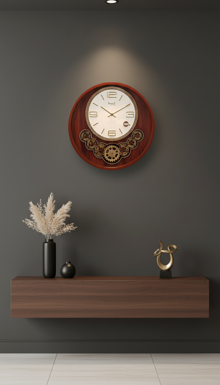 Sizzero 1811 Oval Gold & Green Decorative Wall Clock with Visible Gears, Quartz Movement - Decor 5