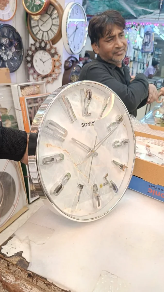 Sonic 1281 Modern Analog Wall Clock with Silent Sweep and Marble Effect Dial - Sonic 1281-Silver - Wall Clock  Plastic - ["Modern Style", "Home Office Decor", "Silent Sweep Analog", "Metallic Chrome", "Marble Effect Dial"]