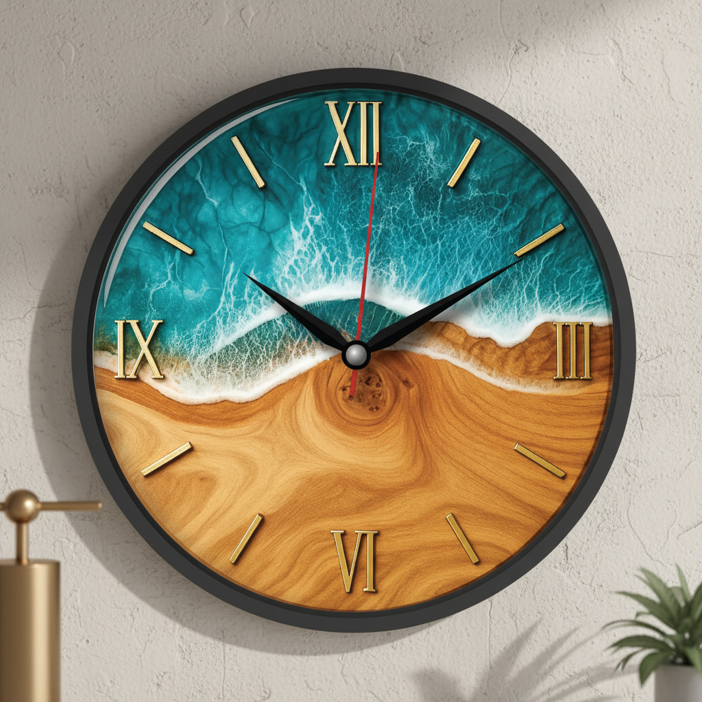 The clock Factory tcf094 Modern Abstract Teal & Gold Wall Clock with 3D Numerals - Decor 10