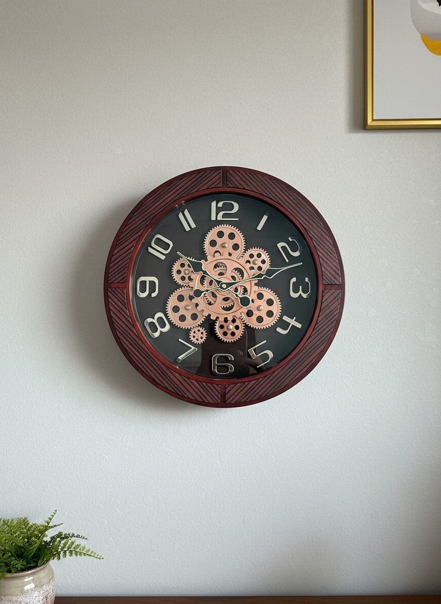 elegant g4 Steampunk Industrial Wall Clock with Exposed Gears and Dark Wood Grain Frame - elegant - Wall Clock - ["Steampunk", "Industrial Decor", "Analog Clock" - Image 3