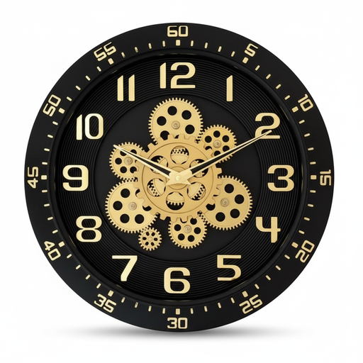 Black & Gold Industrial Gear Decorative Wall Clock