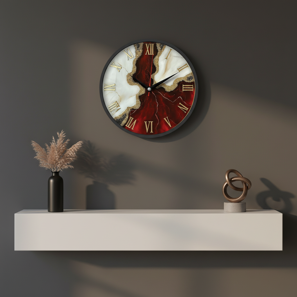 The clock Factory tcf094 Modern Abstract Teal & Gold Wall Clock with 3D Numerals - Decor 8