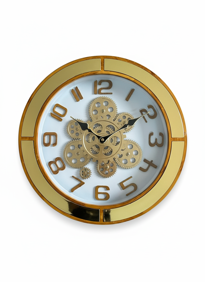 Elegant g4 Wall Clock with Visible Gears, Gold Accents & Wood Grain Finish - elegant - Wall Clock - ["Modern Industrial", "Home Decor", "Visible Gears" - Image 2