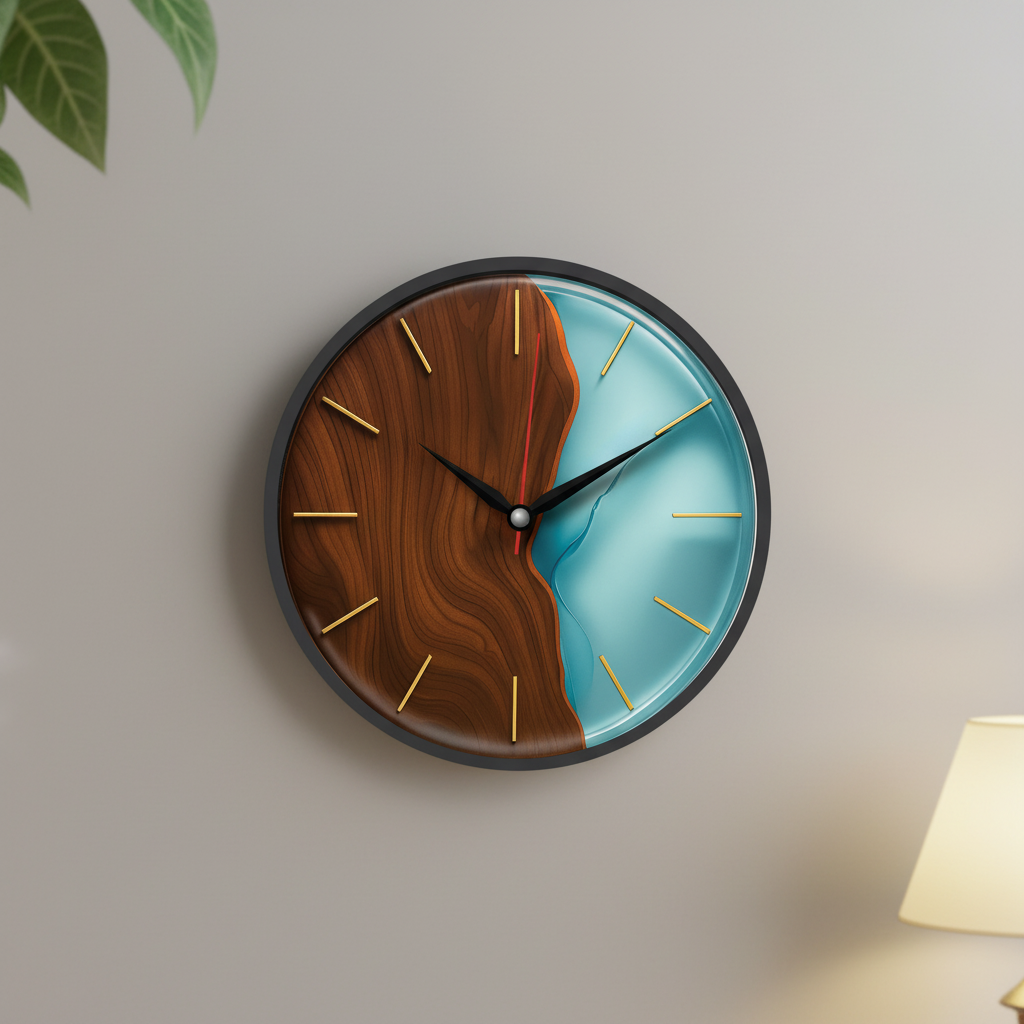 The clock Factory Modern Wood & Aqua Resin River Wall Clock - tcf094 - The clock Factory tcf094-wooden3
