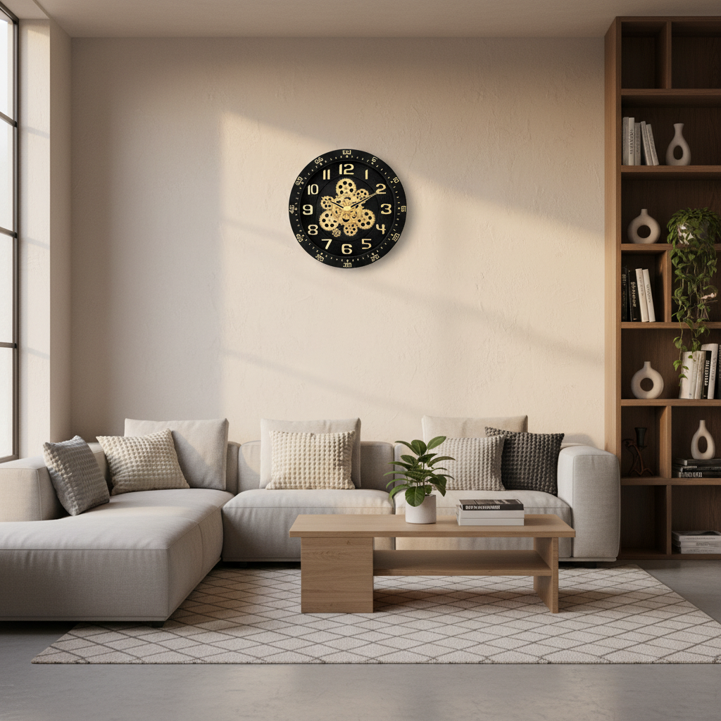 Capital 333 Industrial Style Wall Clock - Black with Decorative Bronze Gears - Decor 3