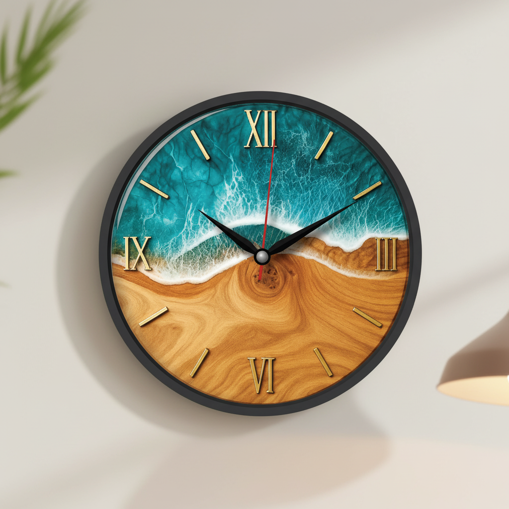 The clock Factory tcf094 Coastal Beach Resin & Wood Effect Wall Clock with Roman Numerals - The clock Factory tcf094-beach