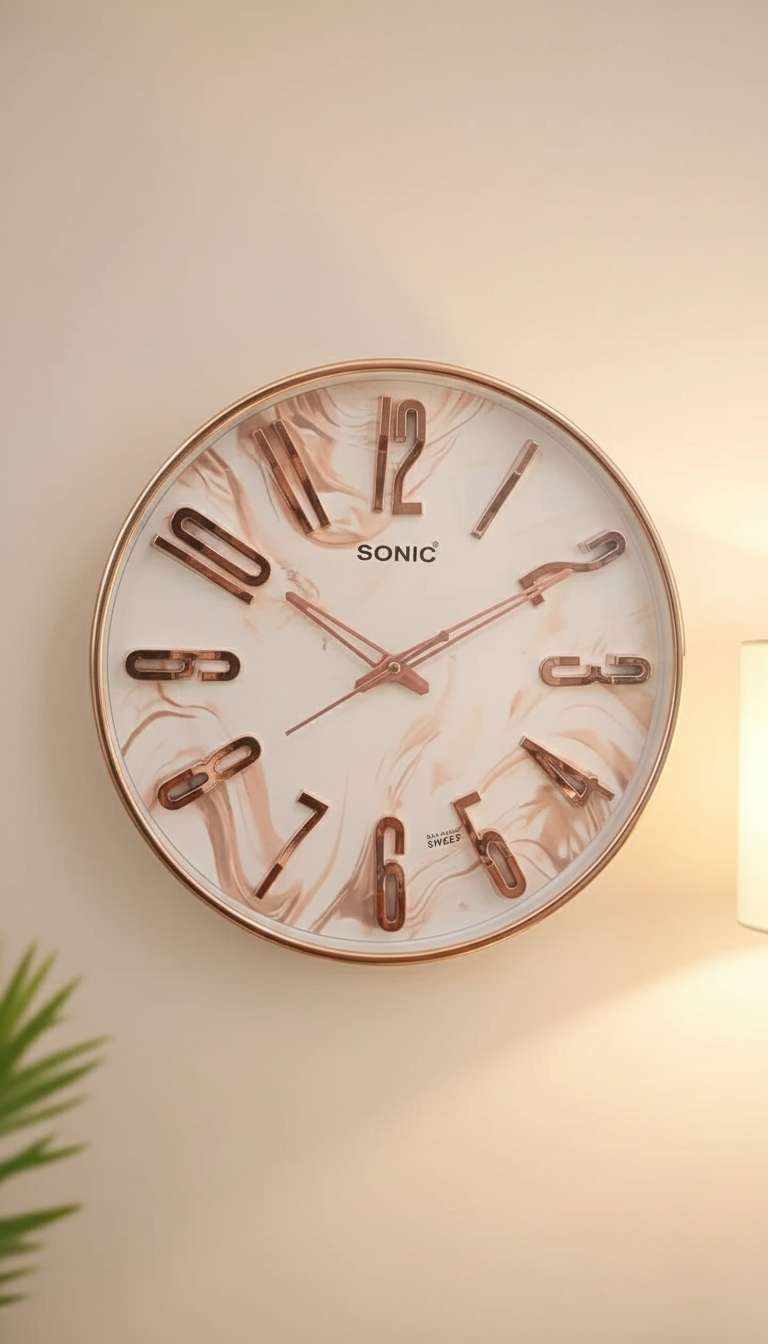 Sonic 1281 Rose Gold Modern Wall Clock with Silent Sweep Movement