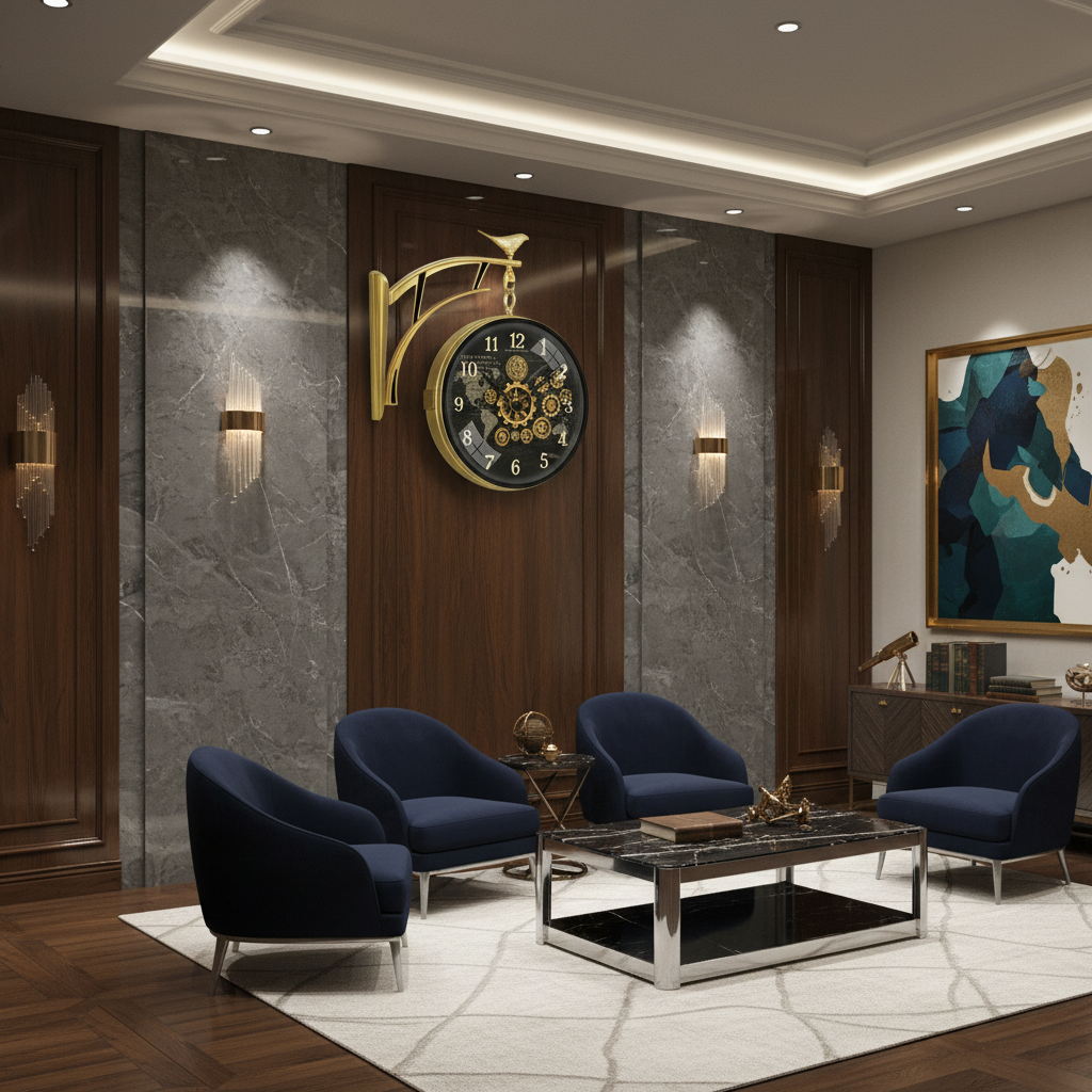 The clock Factory s7WorldMap Double Sided Wall Clock with Steampunk Gears and World Map Dial, Antique Gold - The clock Factory - Double Sided Clocks - ["Vintage", "Steampunk", "Double Sided" - Image 7