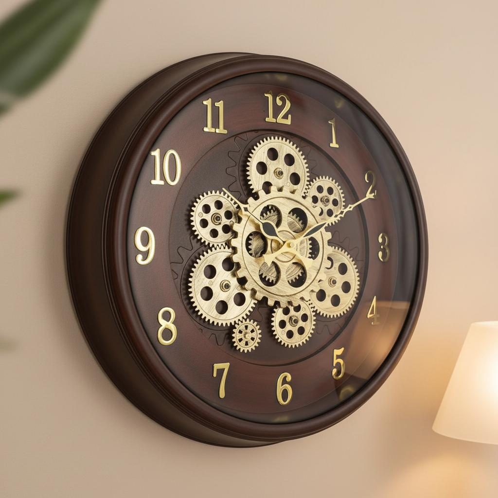 Matiz 1487 16-inch Industrial Steampunk Wall Clock with Exposed Gears - The clock Factory 1487-Cola - Premium Wall Clock 