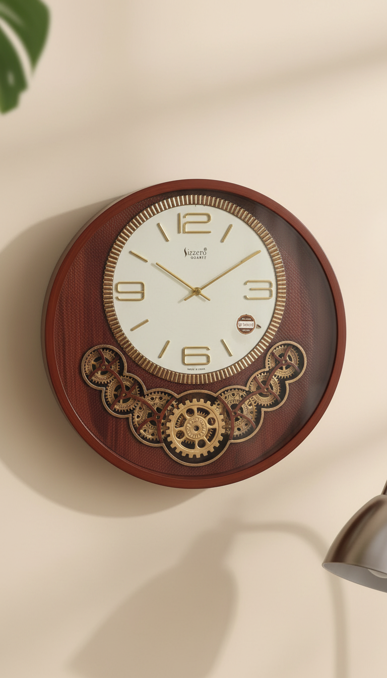Sizzero 1811 Oval Gold & Green Decorative Wall Clock with Visible Gears, Quartz Movement - Decor 6