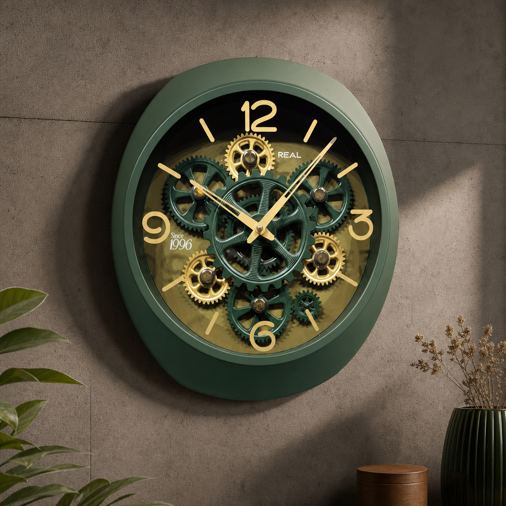 Real RG-06 Black Wall Clock with Exposed Gold Gears - Decor 5
