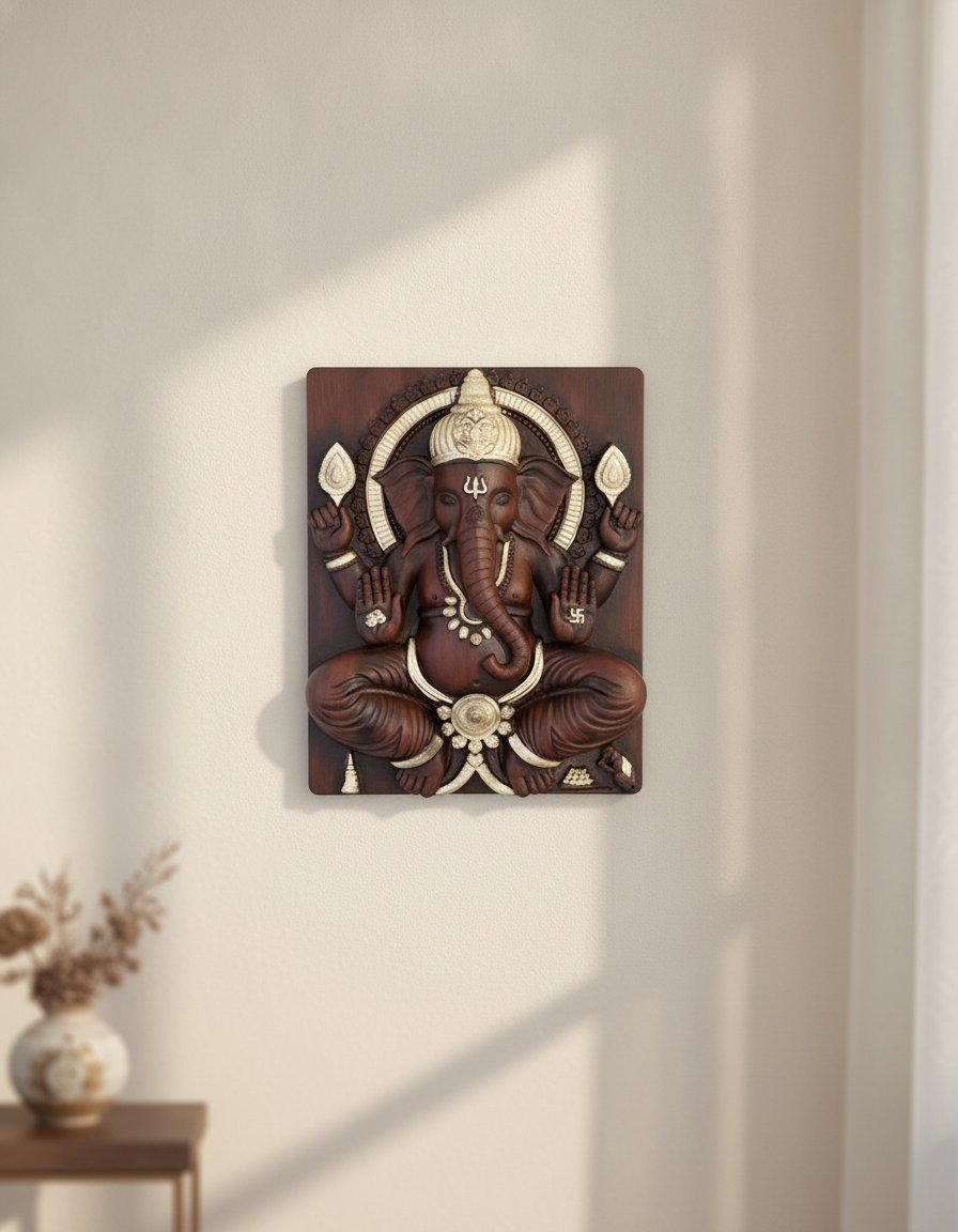 Capital Ganesh Ji Meditating Wall Art - Brown with Gold Accents