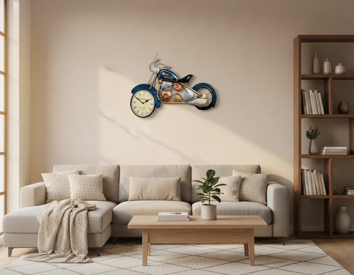 Vintage Motorcycle Wall Clock - Royal Enfield Inspired Metal Art lifestyle 1